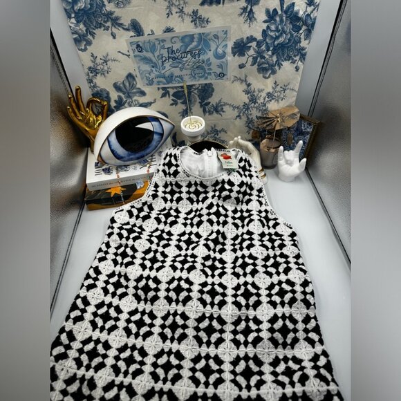 🆕 FARM Rio 🧿 NWOT Patch Crochet Black & White Monochrome Mini Dress - Size M - Picture 10 of 16